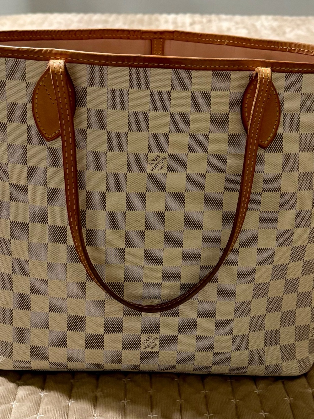 Louis Vuitton Damier Azur Canvas Neverfull Tote with Tan Trim - Picture 10 of 10